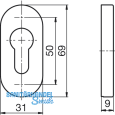 DORMA Zylinderrosette PREMIUM 6679 - PZ, 31 x 69 x 9 mm, Edelstahl matt