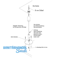 Drahtseilabhngung Abdeck-Befestigungshlsen verchromt, Seil in Farbe silber