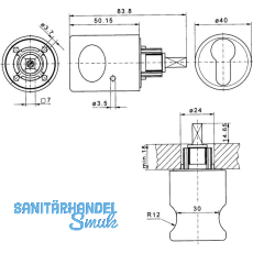 JuNie 3570 ASS Zylinder-Drehgriff Profil-Halbzylinder gerichtet fr PZ, Zamak