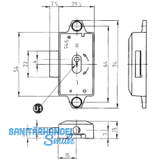 SECOTEC Drehstangenschloss Dornma 15 mm Euro-Sperre vernickelt SB-1