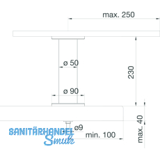 Barkonsole Irland gerade  50 mm, Rosetten  90mm, Hhe 230mm, Edelstahl