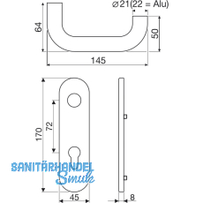 Drckerlochteil D110 mit Kurzschild PZ 72 mm, Edelstahl