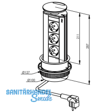 Steckdosenleiste EVOline Port 3x Schuko Wippdeckel alufarbig