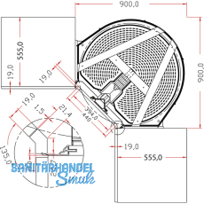 NINKA MONDO Eckschrank-Drehbeschlag Winkelfalttr 90 Grad, KB 900 mm