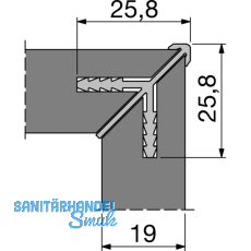 Korpus-Eckverbinderprofil 5000 mm fr Holzstrke 19 mm, natur eloxiert