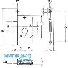 JuNie 2863 Zylinder-Einsteckschloss, Dornma 30 mm, blank, Stulp Messing