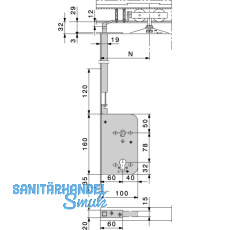 Schiebetr Stangenschloss Silent Stop, PZW, DM 60, Stulp 315 x 16 mm, verzinkt