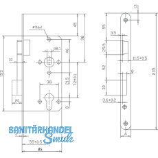 Einstemmschloss BMH PZW, links, DM 55, Stahl silber lackiert
