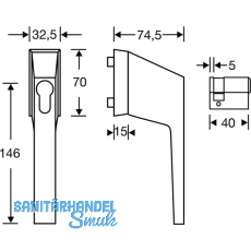 FSB Fenstergriff 34 3495 009 - fr PZ vorgerichtet, VK 7 x 34 mm, silber elox.