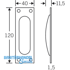 Schiebetrmuschel eckig, 40 x 120 mm, Edelstahl matt