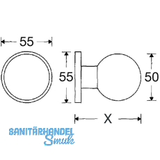 FSB Trknopf 23 0829 - auf Ros., 55mm fest - Stahltrgerplatte,Edst. feinmatt