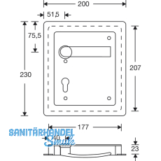 Turnhallenmuschel FSB 77 7952, 200 x 230 mm, links, PZ 72 mm, VK 9 mm,Edelstahl