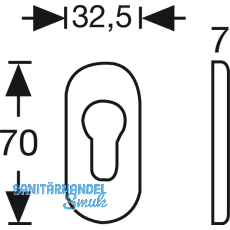 FSB Zylinderrosette PZ, oval, 32, 5 x 70 x 7 mm, Aluminium silber eloxiert
