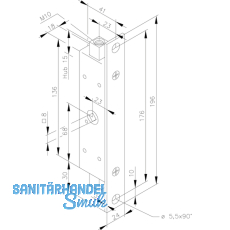 Einbauriegel mit Stulp 196 x 24 x 3 mm, Innengewinde M 10, DM 23, Stahl verzinkt