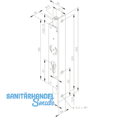 Einbauriegel sperrbar PZ o. Riegel, DM 21, Stulp 250 x 24 x 3 mm, Stahl verzinkt