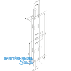 Tortreibriegel mit Totpunktstellung, links, Kasten 330 x 48 x 23 mm, verzinkt