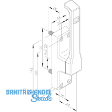 Trtreibriegel aufliegend Pfeil, eckig, rechts, Hub 23 mm, silber eloxiert