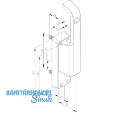 Trtreibriegel aufliegend Pfeil, schwer, links, Hub 23 mm, silber eloxiert