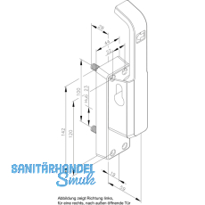 Trtreibriegel aufliegend Pfeil, schwer sperrbar, links, Hub 23 mm, silber elox.