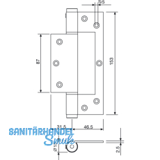Federband ST 150 dreiteilig, Bandhhe 153 mm, Rollen  16 mm, Edelstahl