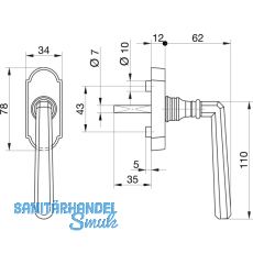 GRUNDMANN Fenstergriff ALT - WIEN 904HA - VK 7 x 35, m Rast., Messing poliert
