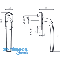 ROTO Fenstergriff SAMBA - verdeckt geschr., VK 7 x 37 mm, Alu Titan matt