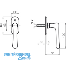 GRUNDMANN Fenstergriff ELEGANT 504 - sichtbar geschraubt, 7x35, Alu poliert