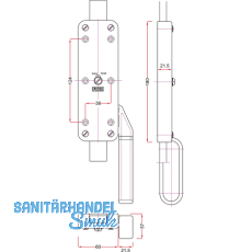 Falttortreibriegel, Hub 29, 180 x 60 x 21,5 mm, rechts, Stahl verzinkt