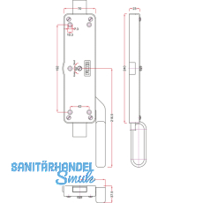 Falttortreibriegel, Hub 45, 240 x 70 x 23 mm, rechts, Stahl verzinkt