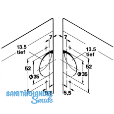 Gehrungsscharnier mit Gehrungsschnitt 45, Zamak/Stahl vern.