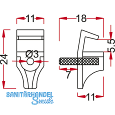 Glasbodentrger Andrea zum Stecken,Bohr  3 mm,Kunststoff transparent,VPE 1000ST