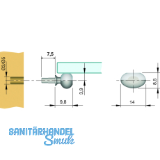 Glasbodentrger Dream zum Stecken, Bohr  3 mm, vernickelt, VPE 100 ST