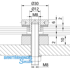 Glaspunkthalter Punkt 30, 6 - 15 mm Glas, Edelstahl