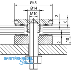 Glaspunkthalter Punkt 45, 8 - 20 mm Glas, Edelstahl
