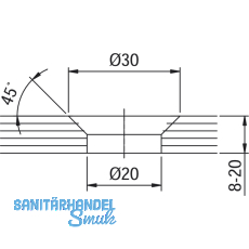 Glaspunkthalter Senk 30, 8 - 20 mm Glas, Edelstahl/Aluminium