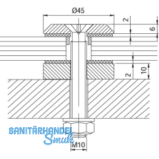 Glaspunkthalter Trapez 45, 45 mm, 8 - 20 mm Glas, Edelstahl