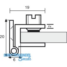 H25/R5 Glastrscharnier, Glas 4-6; 19x25mm, Messing verchromt matt