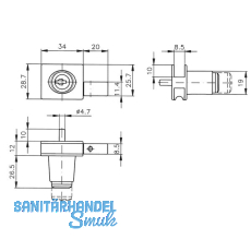 HEKNA 541 Zylinder-Laufschuhschloss Profil mit Glasnut, verchromt matt