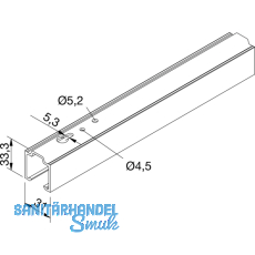 Laufschiene HELM 73, silber eloxiert, 2100 mm