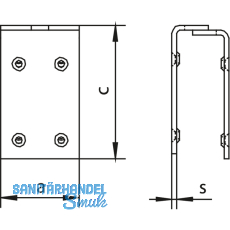 Verstrkungslasche f. Holztor HELM 498, TS 35-68 mm, Stahl gelb passiviert