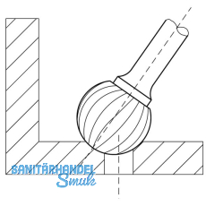 LUKAS HM-Frsstift Form D Kugel Kopf  4 mm Lnge 3 mm Zahnung 7 Schaft 3 mm