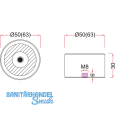 Haftmagnet m. zentraler Gewindebohrung u. freien Draht. Gr. 05, Stahl verzinkt