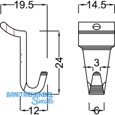 Wall Sys Haken 12 x 24 mm, Aluminium natur eloxiert