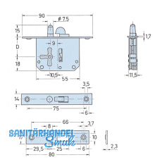 JuNie 2173 Bart-Rollladenschloss links, Dornma 25 mm, Messing-Stulpe