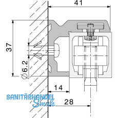 Winkelprofil-Wandbefestigung HAWA-Junior 40, 2000 mm, TS-44 mm, silber eloxiert