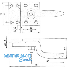 Hebelverschluss einseitig m. Schlieklobe, Temperguss silberfrbig