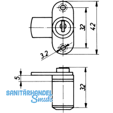 HEKNA 505 Zylinder-Hebelschloss, links, Schliehebel glatt, L 40 mm, Zamak