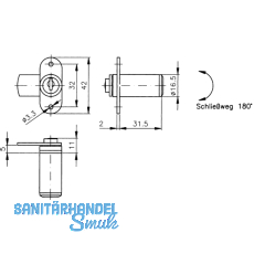 HEKNA 542 Zylinder-Hebelschloss, links, Schliehebel glatt, L 40 mm, Zamak