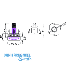 Hhenverstellschr. mit M8 Einschlagmutter, 22.5, M8x25, KS schw./FE verzi.