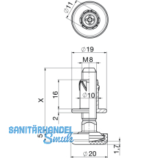 Hhenverstellschr. mit M8 Einbohrmuffe, 20, M8x80, KS schw./FE verzi.